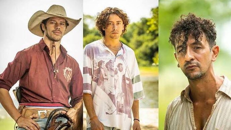 Tadeu, Jove e José Lucas, os três filhos de Zé Leôncio na novela Pantanal - Foto: reprodução/ TV Globo