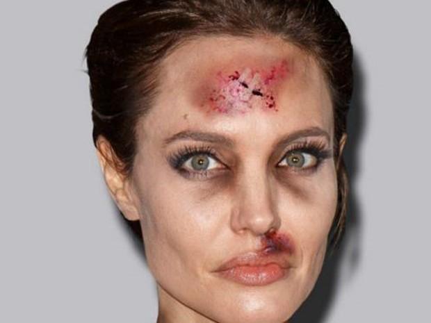 Angelina Jolie tem o rosto machucado em campanha de artista contra violência (Foto: Divulgação/#BREAKTHESILENCE)